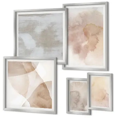 Set van moderne schilderijen met warme aquarel pastel texturen