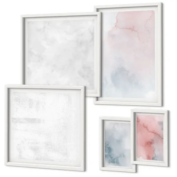 Wanddecoratie compositie met pastelkleurige aquareltexturen