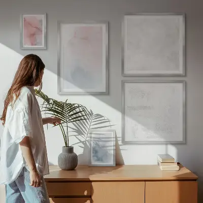 Wanddecoratie compositie met pastelkleurige aquareltexturen