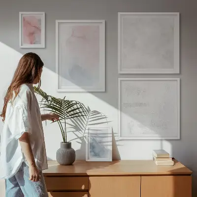 Wanddecoratie compositie met pastelkleurige aquareltexturen