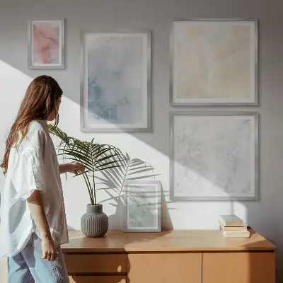 Moderne schilderijen set met pastel aquarelverf op canvas