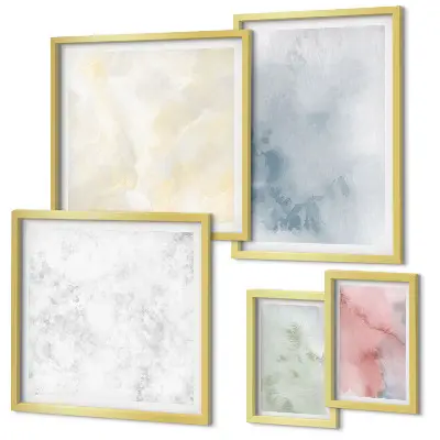 Moderne schilderijen set met pastel aquarelverf op canvas