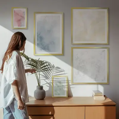 Moderne schilderijen set met pastel aquarelverf op canvas