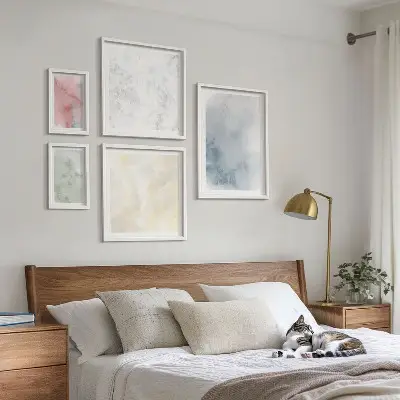 Moderne schilderijen set met pastel aquarelverf op canvas