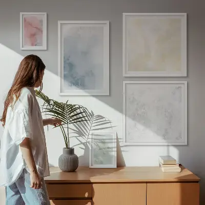 Moderne schilderijen set met pastel aquarelverf op canvas