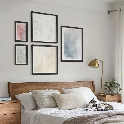 Moderne schilderijen set met pastel aquarelverf op canvas