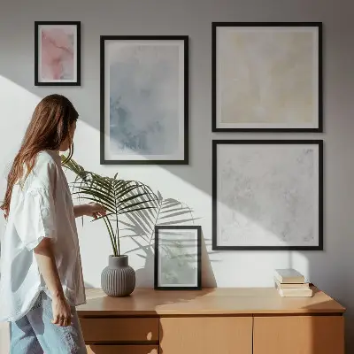 Moderne schilderijen set met pastel aquarelverf op canvas