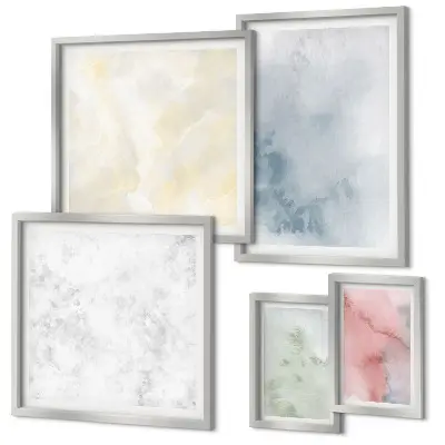 Moderne schilderijen set met pastel aquarelverf op canvas