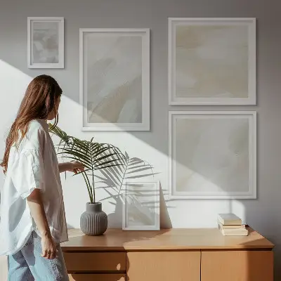 Moderne schilderijenset abstracte kunst met kwaststreken