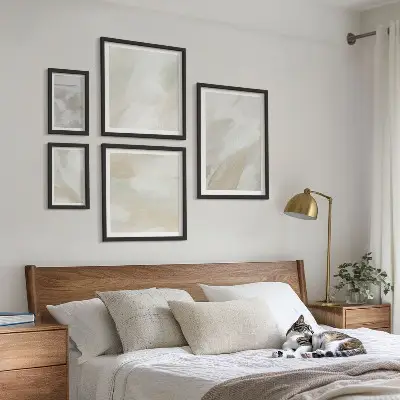Moderne schilderijenset abstracte kunst met kwaststreken