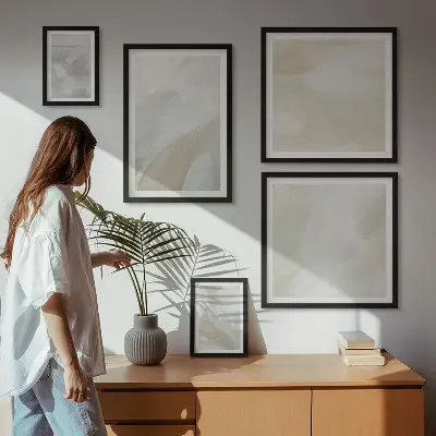 Moderne schilderijenset abstracte kunst met kwaststreken