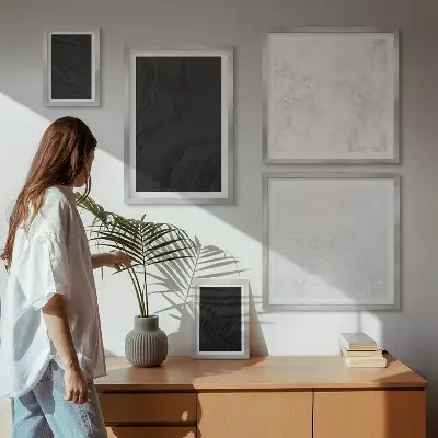 Moderne kunstwerkenset met donker licht marmeren patroon in glamourstijl