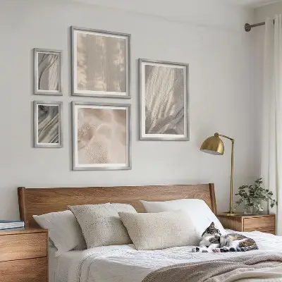 Set van moderne schilderijen met natuurlijke boho-texturen van dichtbij