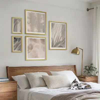 Set van moderne schilderijen met natuurlijke boho-texturen van dichtbij