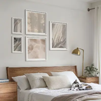 Set van moderne schilderijen met natuurlijke boho-texturen van dichtbij