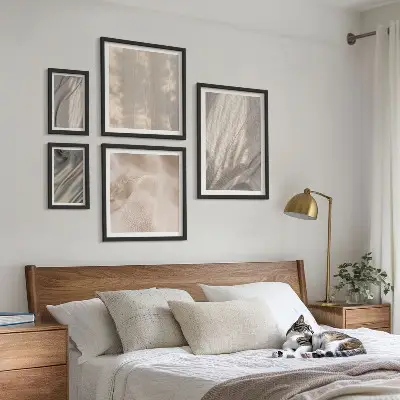 Set van moderne schilderijen met natuurlijke boho-texturen van dichtbij