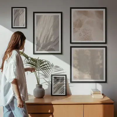 Set van moderne schilderijen met natuurlijke boho-texturen van dichtbij
