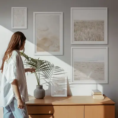 Set van moderne schilderijen met pastelkleurige en modieuze texturen