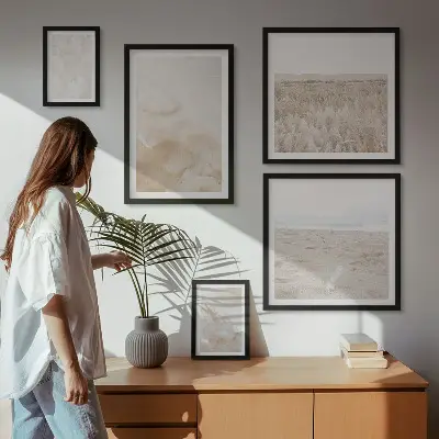Set van moderne schilderijen met pastelkleurige en modieuze texturen