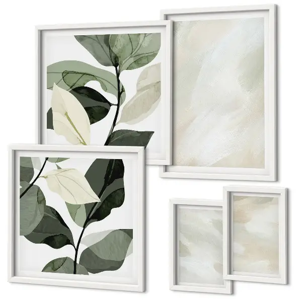 Wanddecoratie compositie in abstracte boho-stijl met heldere verf