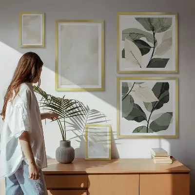 Wanddecoratie compositie in abstracte boho-stijl met heldere verf