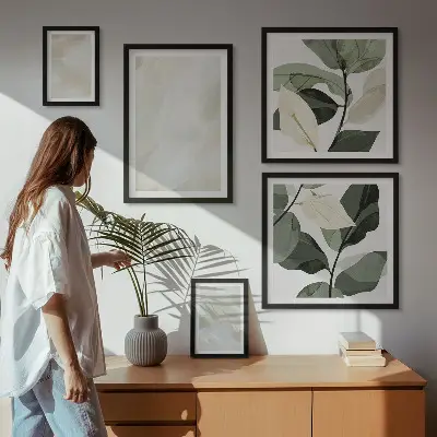 Wanddecoratie compositie in abstracte boho-stijl met heldere verf