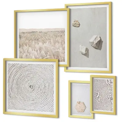 Set van moderne schilderijen met lichte boho zandtexturen