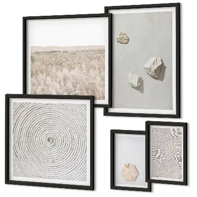 Set van moderne schilderijen met lichte boho zandtexturen