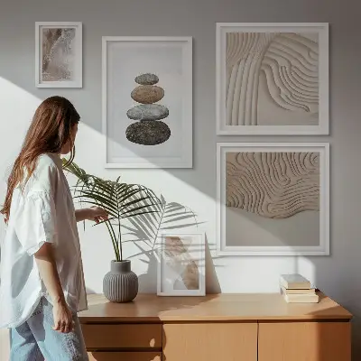 Wanddecoratie met abstracte compositie in pastelkleurige vormen