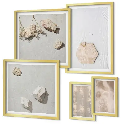 Wanddecoratie compositie met subtiele boho-texturen in natuurlijke stijl