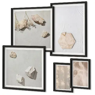 Wanddecoratie compositie met subtiele boho-texturen in natuurlijke stijl