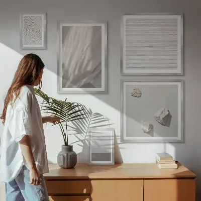 Moderne schilderijen set met verfijnde boho-texturen uit de natuur