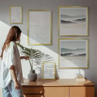 Moderne schilderijen set met abstracte achtergrond en witte stippen