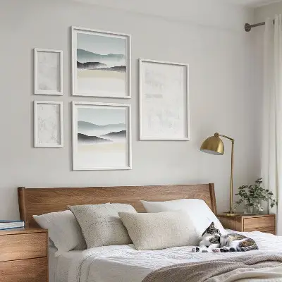 Moderne schilderijen set met abstracte achtergrond en witte stippen
