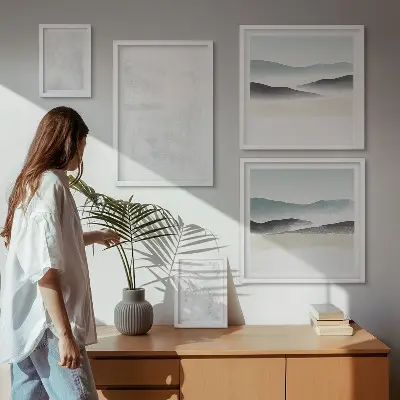 Moderne schilderijen set met abstracte achtergrond en witte stippen