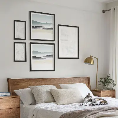 Moderne schilderijen set met abstracte achtergrond en witte stippen