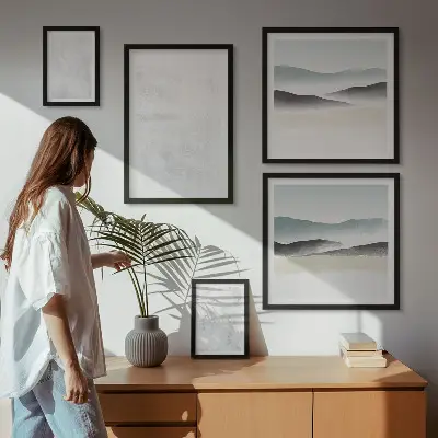Moderne schilderijen set met abstracte achtergrond en witte stippen