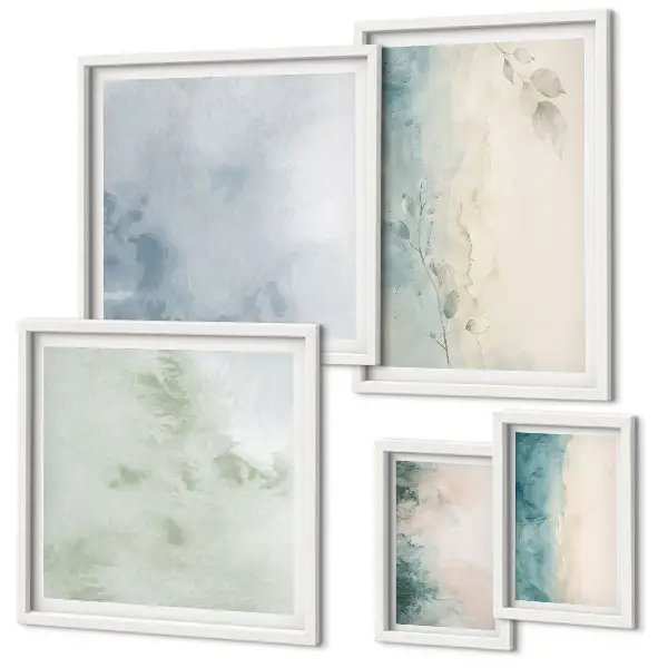 Moderne schilderijen set met gemorste waterverf op canvas in minimalistische stijl