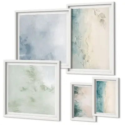 Moderne schilderijen set met gemorste waterverf op canvas in minimalistische stijl