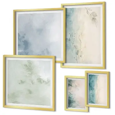 Moderne schilderijen set met gemorste waterverf op canvas in minimalistische stijl