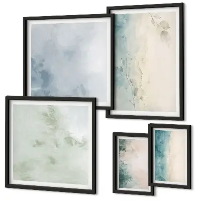 Moderne schilderijen set met gemorste waterverf op canvas in minimalistische stijl