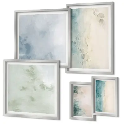 Moderne schilderijen set met gemorste waterverf op canvas in minimalistische stijl