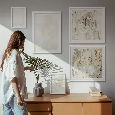 Wanddecoratie met compositie in heldere textuurverf