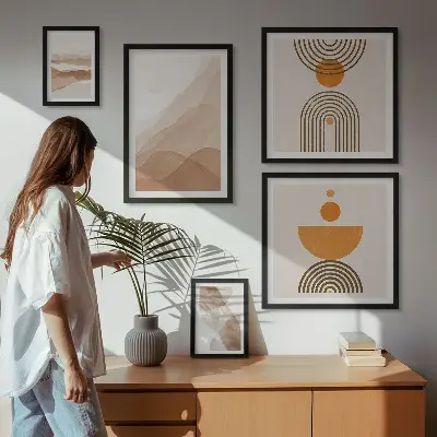 Set van moderne schilderijen met structuren in minimalistische tinten