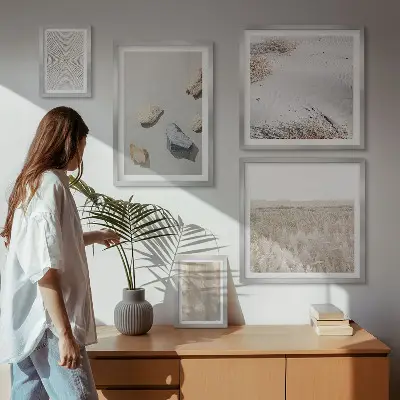 Set van moderne schilderijen met boho natuurlijke texturen