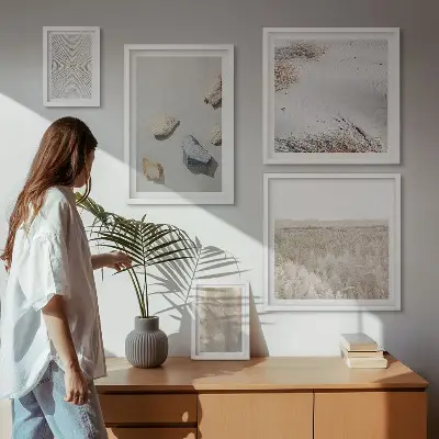 Set van moderne schilderijen met boho natuurlijke texturen