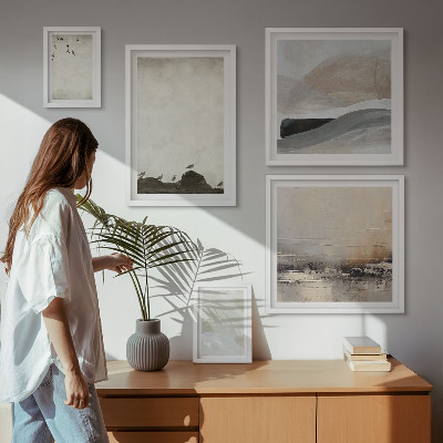 Wanddecoratie compositie Vogels, rotsen, penseelstreken, versieringen