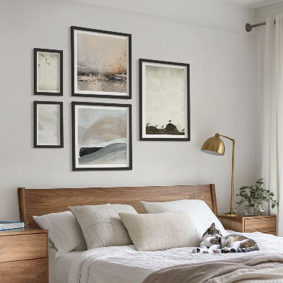 Wanddecoratie compositie Vogels, rotsen, penseelstreken, versieringen