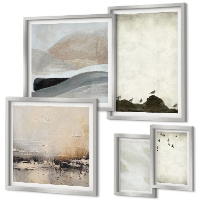 Wanddecoratie compositie Vogels, rotsen, penseelstreken, versieringen