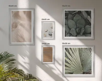 Wanddecoratie compositie met stenen, hout, stoffen en texturen
